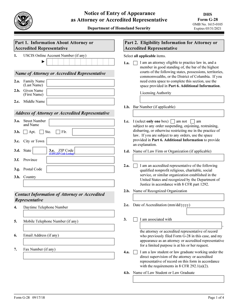 Free Form G-28 Template for Word