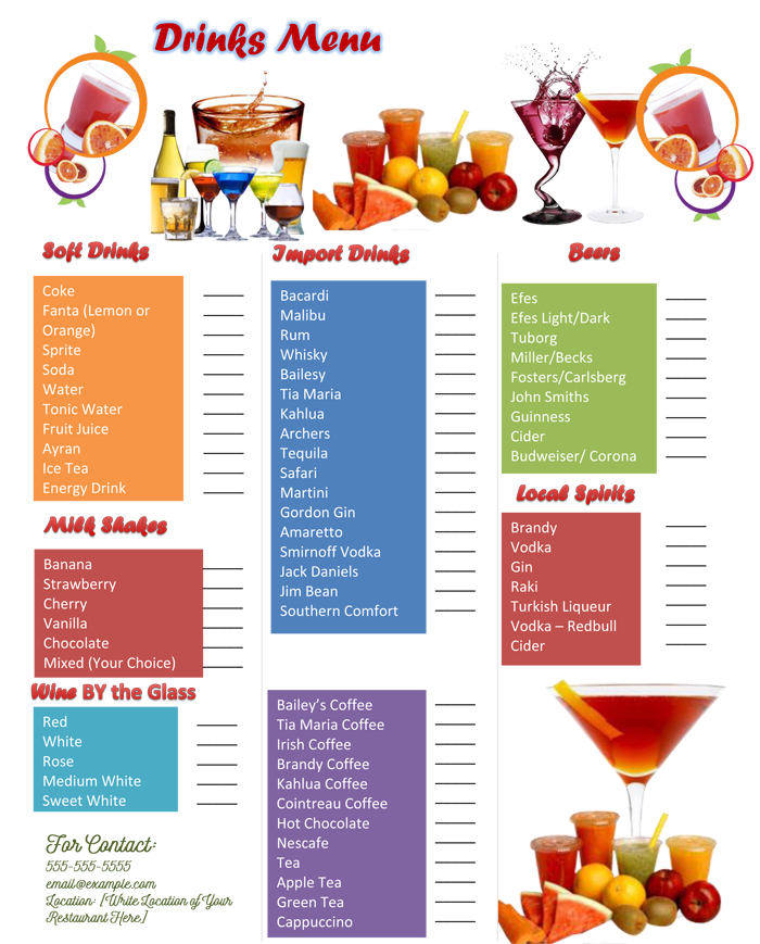 Free Drink Menu Template for Word