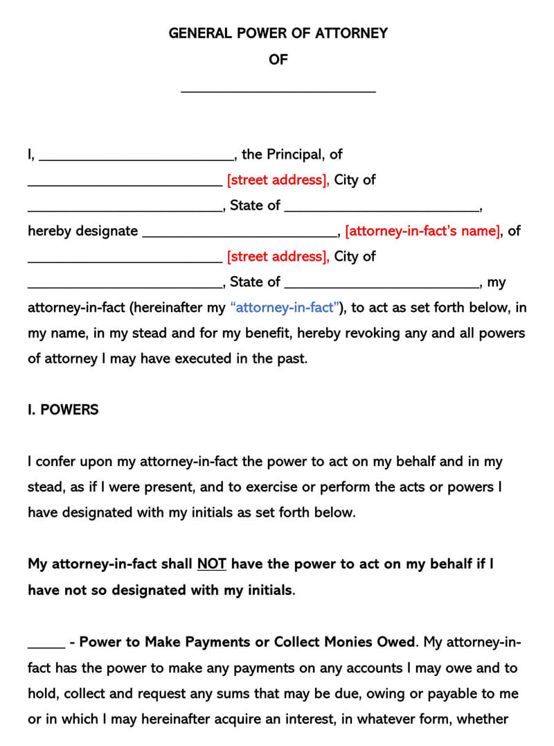 Free General Power of Attorney Form Template for Word and PDF