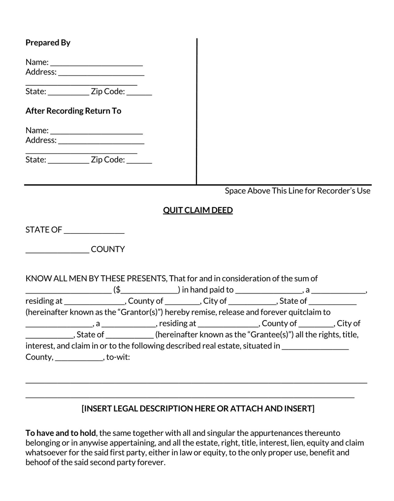 Free Quitclaim Deed Form Template for Word and PDF