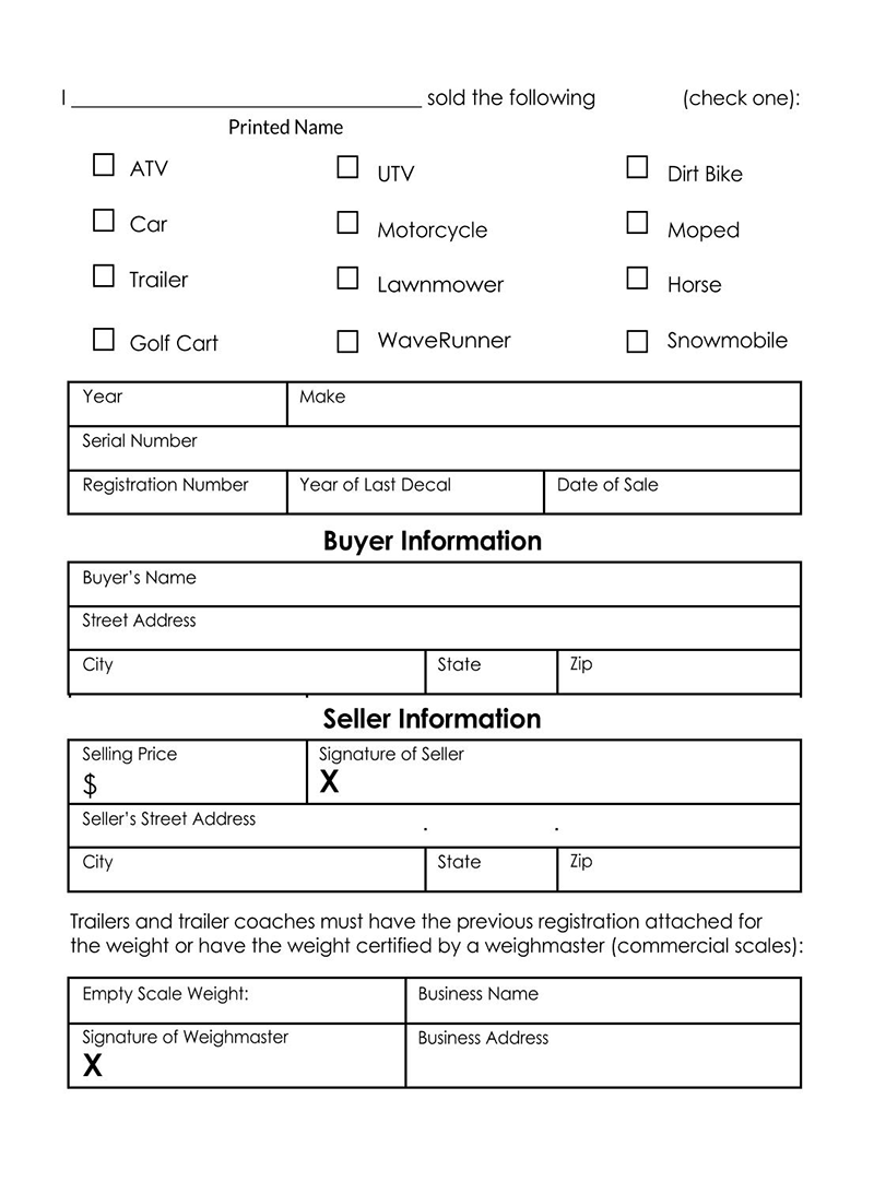 Free Golf Cart Bill of Sale Form Template for Word and PDF