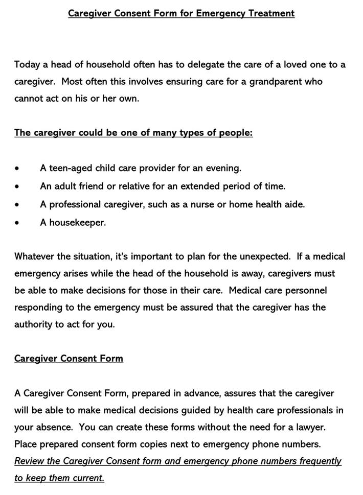 Free Grandparents Medical Consent Form Template for Word