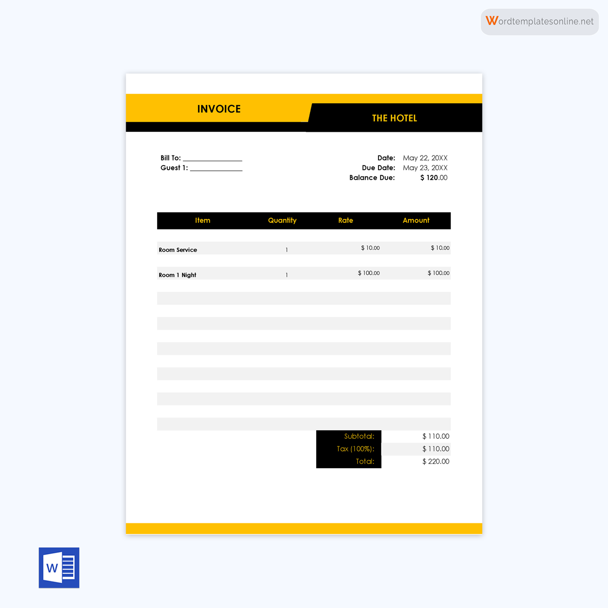 Free Hotel Receipt Template for Word