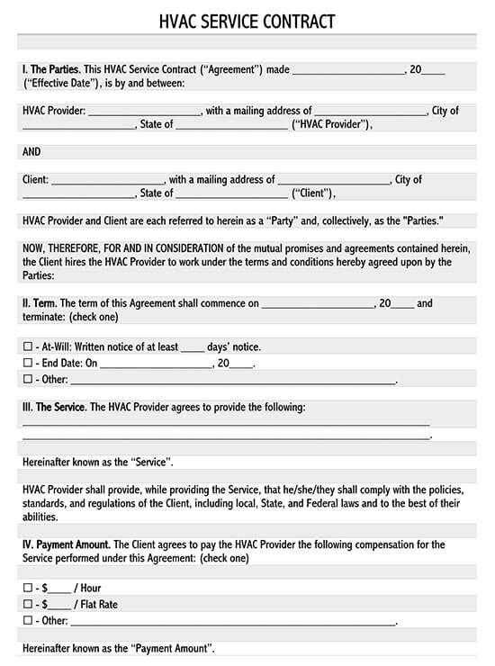 Free HVAC Service Contract Template for Word and PDF