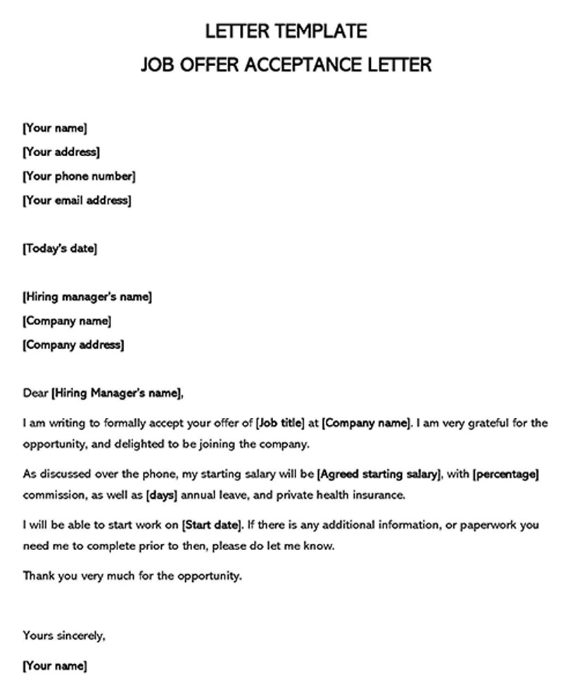Free Job Acceptance Letter Template for Word and PDF