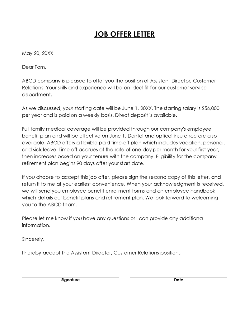 Free Formal Job Offer Letter Template for Word