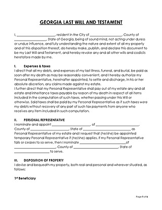 Free Last Will And Testament Georgia Template for Word and PDF