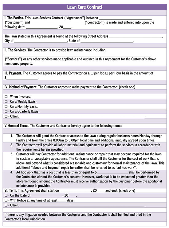 Free Lawn Care Contract Template for Word