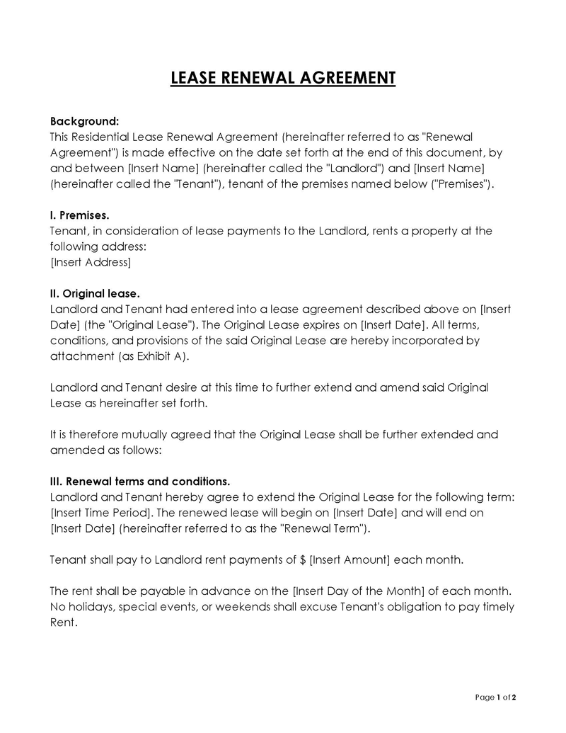 Free Lease Renewal (Extension) Agreement Template for Word and PDF