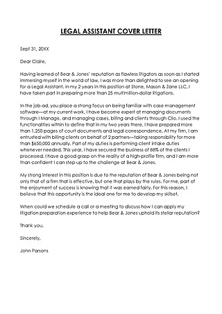 Free Legal Assistant Cover Letter Template for Word and PDF