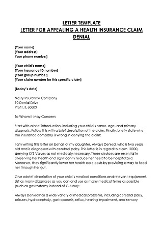 Free Appealing Health Insurance Claim Denial Letter Template for Word and PDF