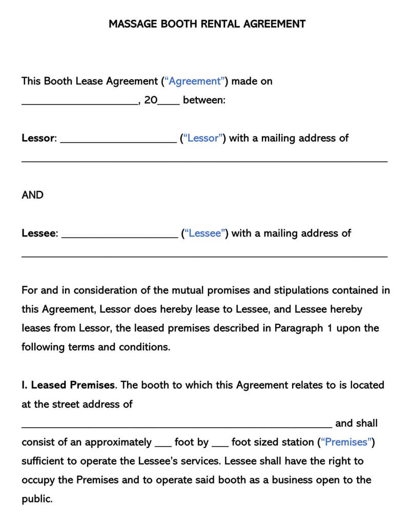 Free Massage Therapist Rental Agreement Template for Word