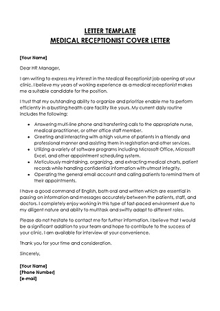 Free Medical Receptionist Cover Letter Template for Word and PDF