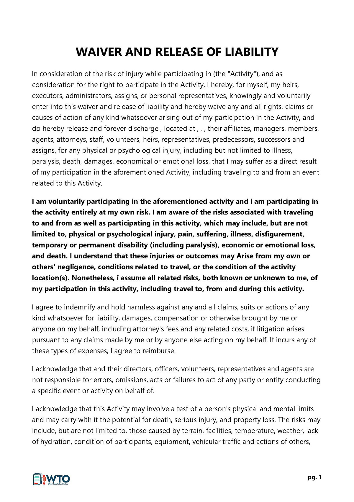 Free Medical Waiver Form Template for Word