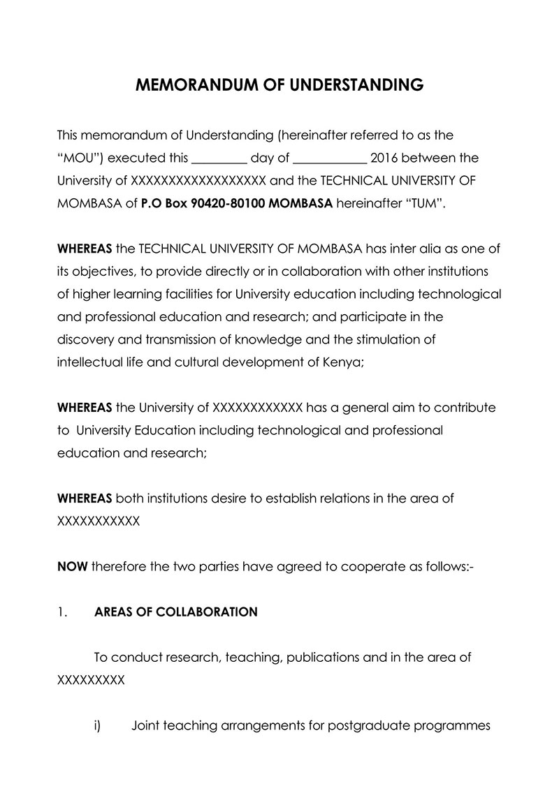 Free Memorandum of Understanding Template for Word and PDF