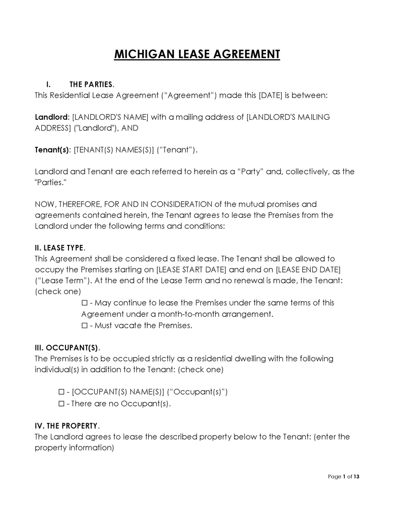 Free Michigan Lease Agreement Template for Word and PDF