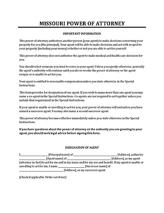 Free Missouri Power of Attorney Form Template for PDF and Word
