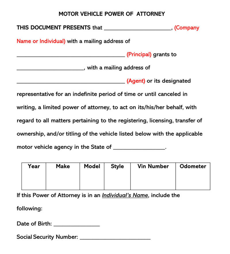 Free Vehicle Power of Attorney Form Template for Word and PDF