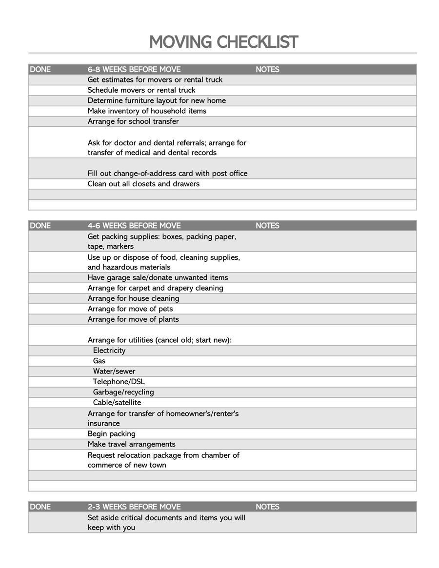 Free Move-in / Move-out Checklist Template for Word
