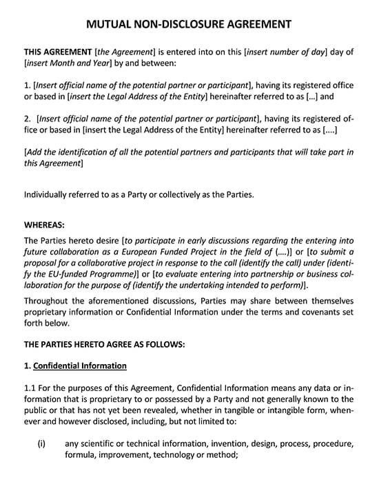 Free Mutual Non-Disclosure Agreement Template for Word