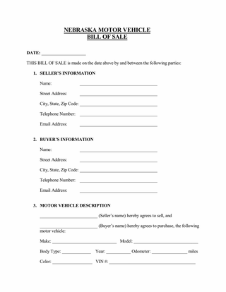 Free Nebraska Car Bill of Sale Form Template for Word and PDF