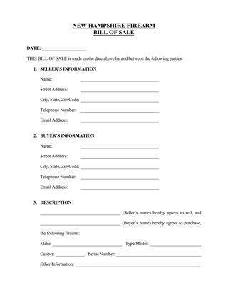 Free New Hampshire Vehicle Bill of Sale Form Template for Word and PDF