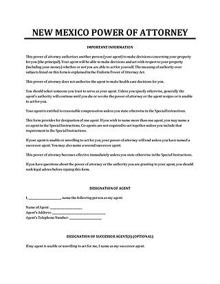 Free New Mexico Power of Attorney Form Template for Word and PDF