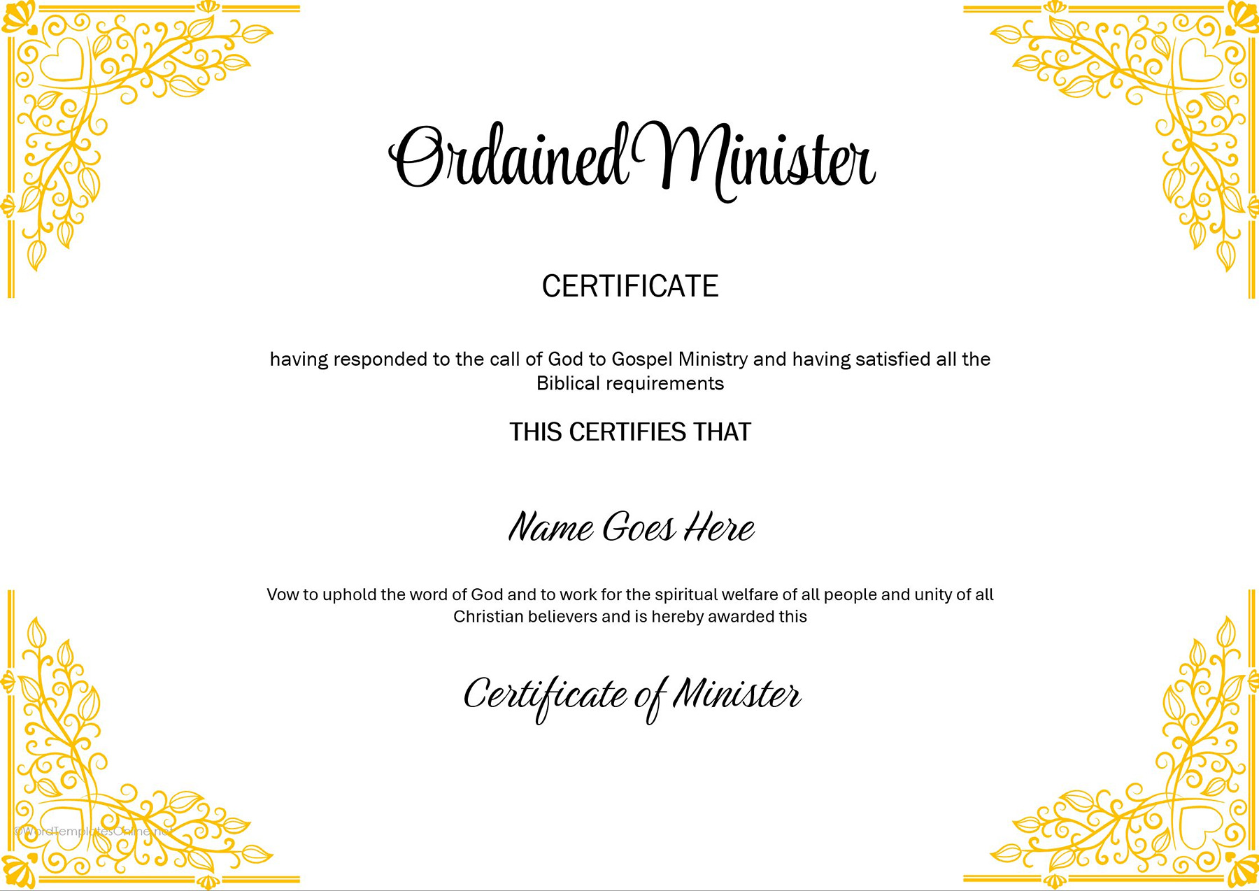 Free Printable Ordination Certificate Templates