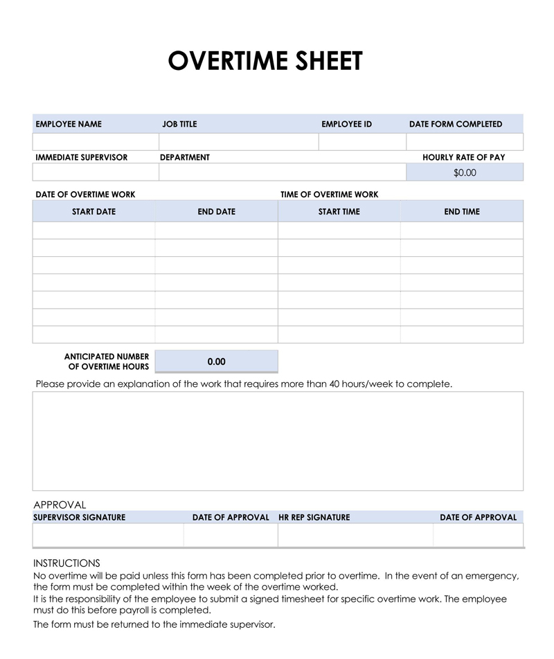 Free Overtime Sheet Template for Excel