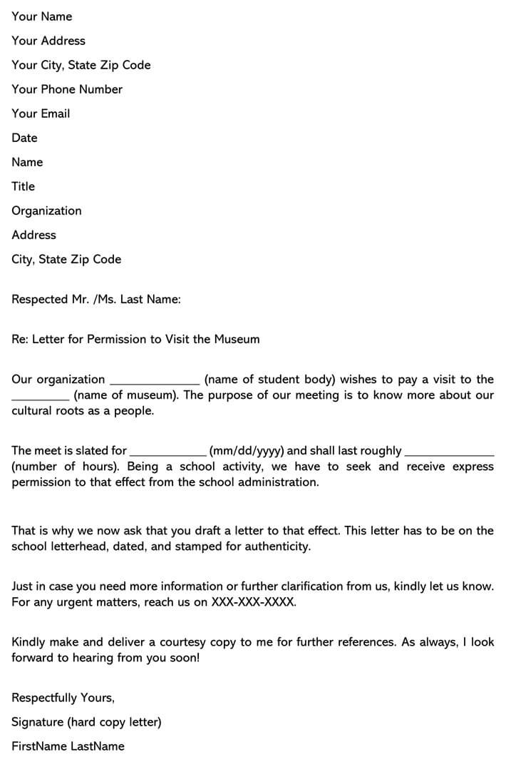 Free Permission Letter to Visit a Museum for Word