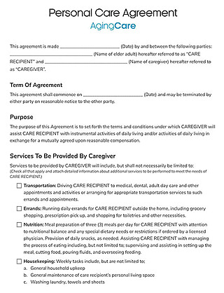 Free Caregiver Contract Template for Word