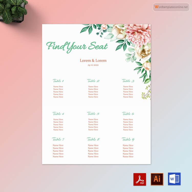 Free Wedding Seating Chart Template for Word, PDF and Adobe