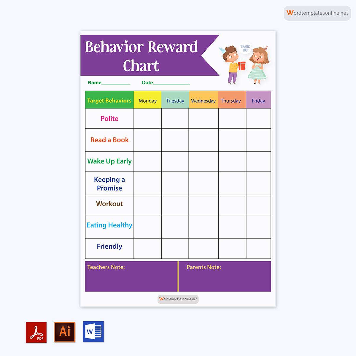Free Kids Reward Chart Template for Word, PDF and Adobe Illustrator
