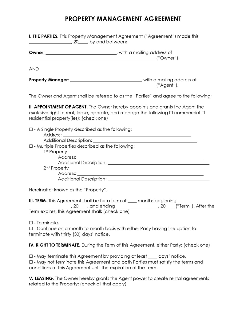 Free Property Management Agreement Template for Word and PDF