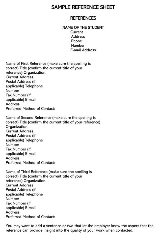 Free Reference Page (Sheet) Template for Word and PDF