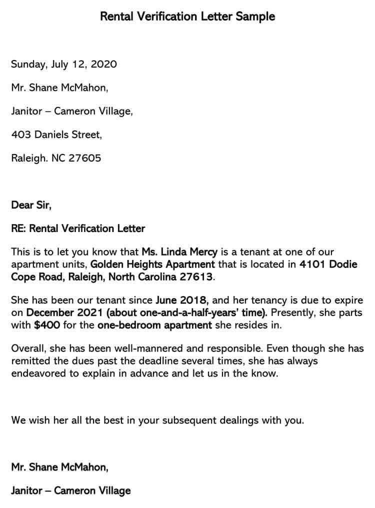 Free Rental Verification Letter Template for Word