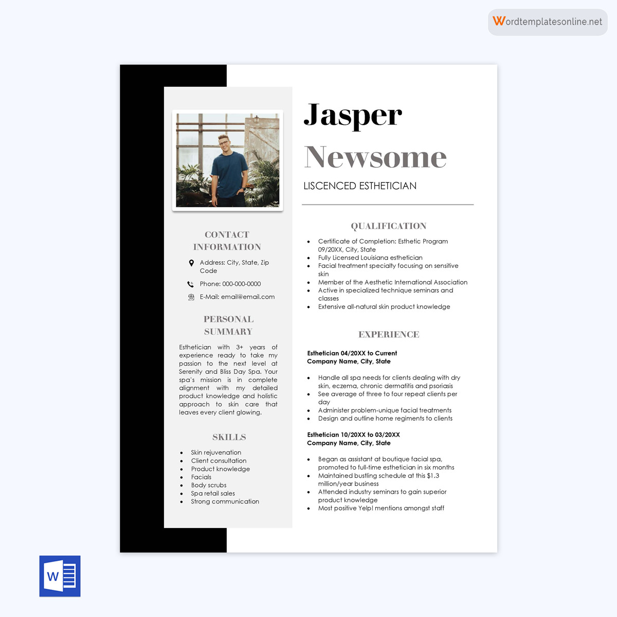 Free Esthetician Resume Template for Word