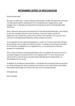 Free Resignation Retirement Letter Template for Word and PDF