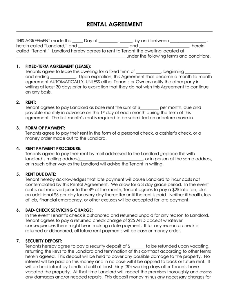 Free Room Rental Agreement Template for Word and PDF