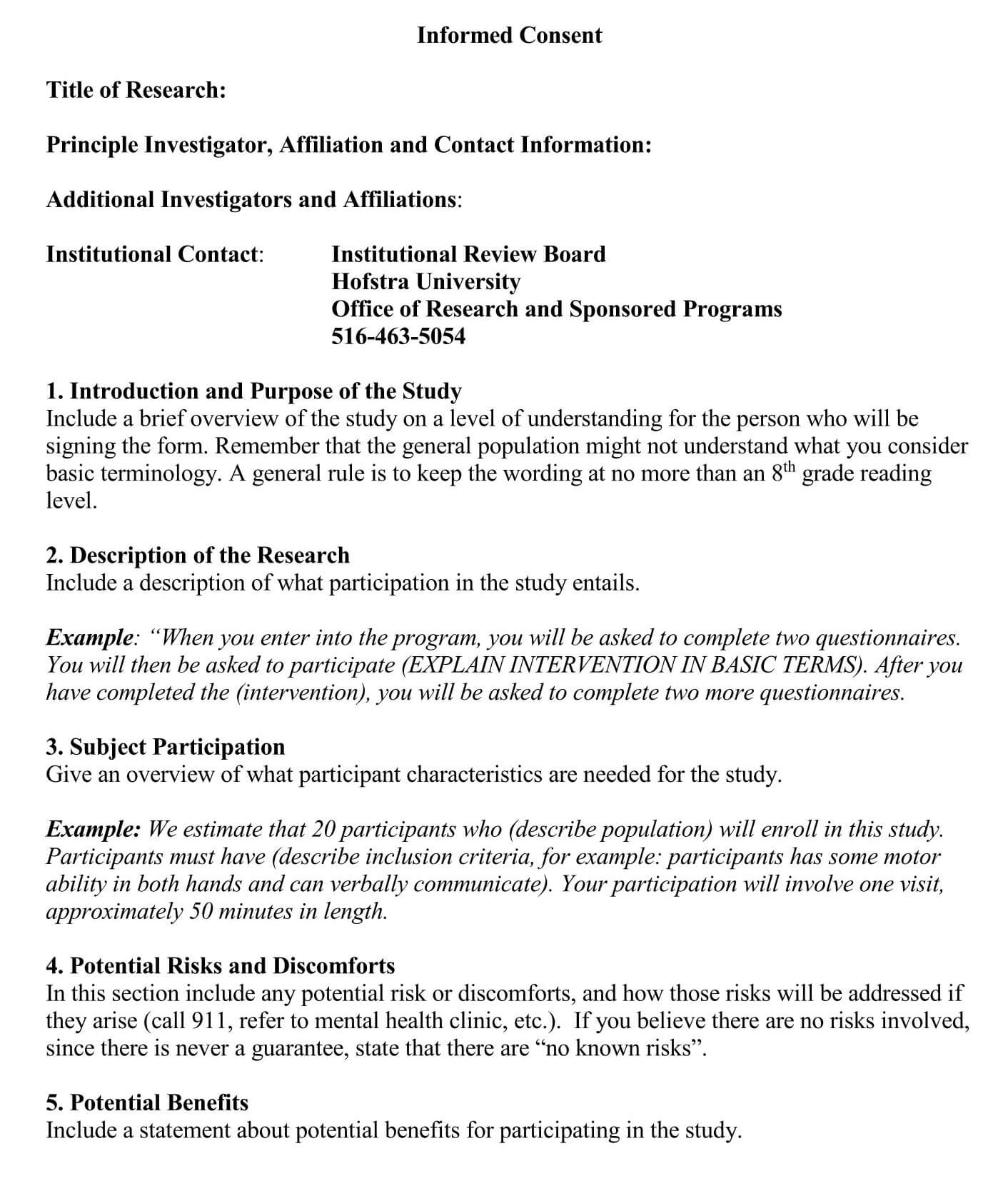 Free Informed Consent for Research Template for Word