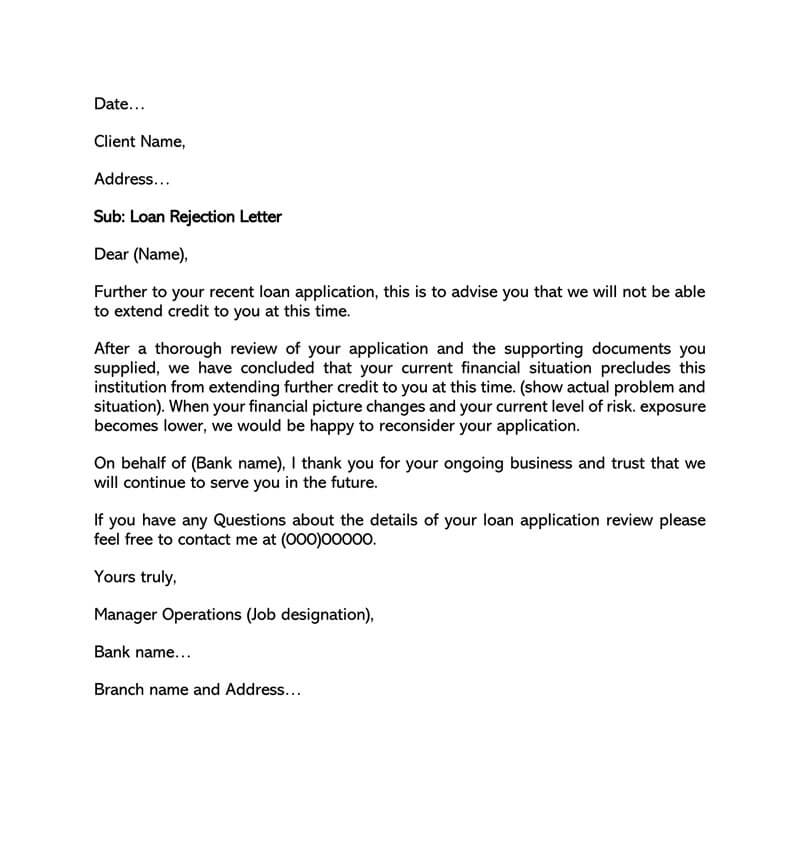 Free Loan Application Rejection Letter Template for Word