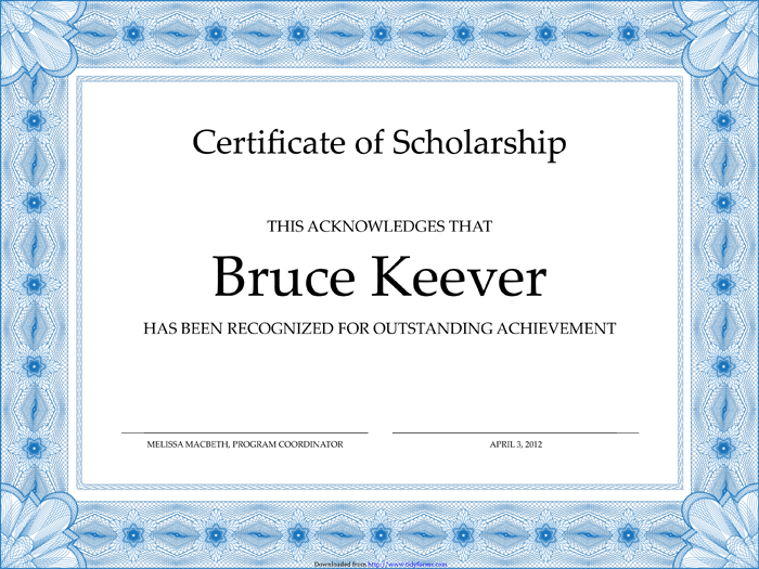 Free Scholarship Award Certificate Template for Word