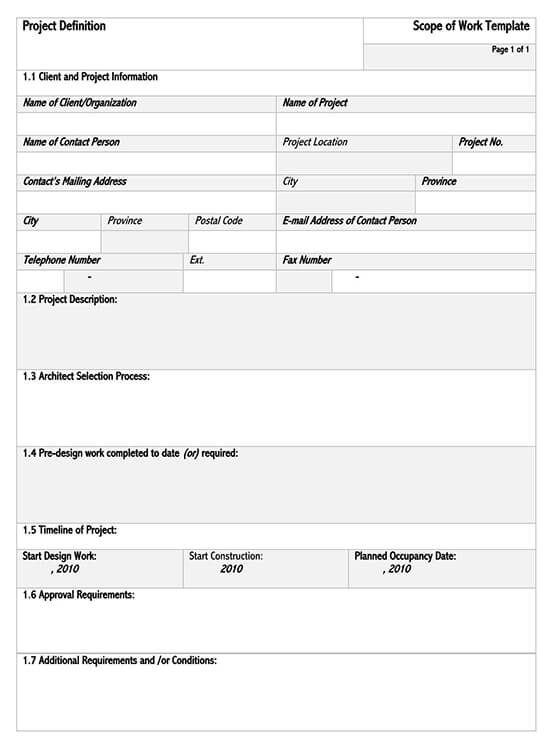Free Scope of Work Template for Word