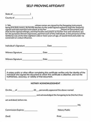 Free Self-Proving Affidavit Form Template for Word and PDF