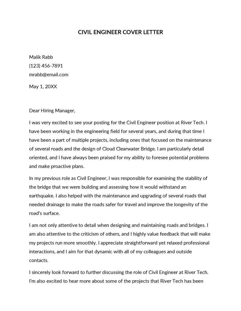 Free Civil Engineer Cover Letter Template for Word