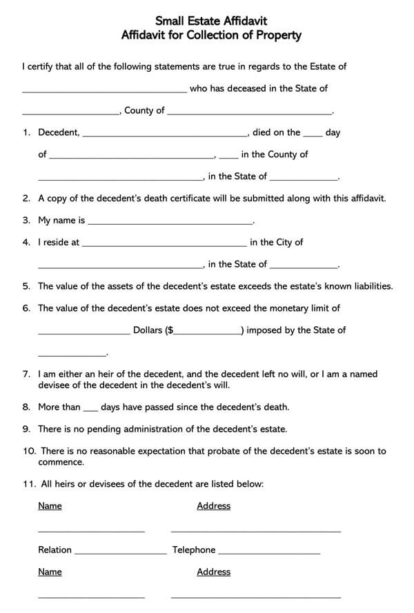 Free Small Estate Affidavit Form Template for Word and PDF