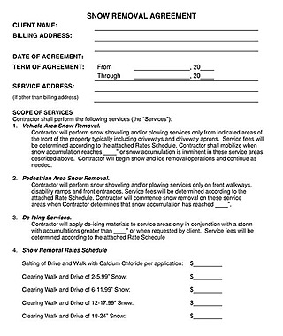 Free Snow Removal Contract Template for Word and PDF