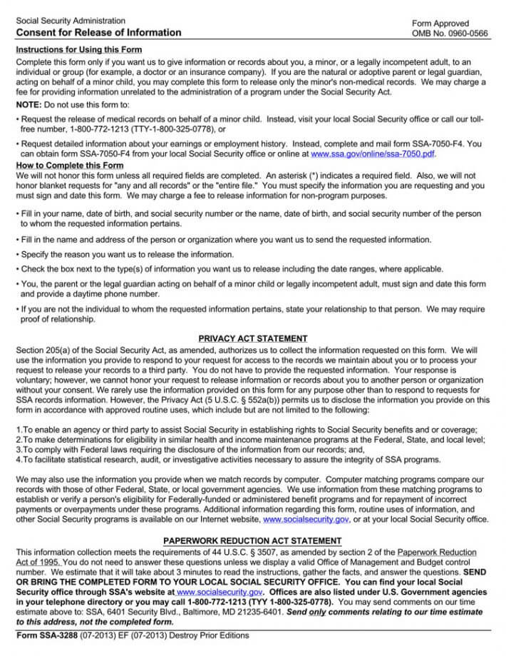 Free Form SSA-3288 [Social Security Administration] Template for PDF