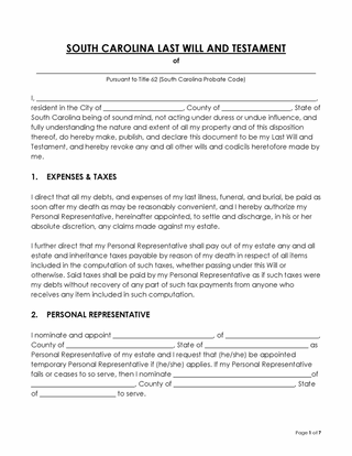 Free South Carolina Last Will and Testament Template for Word and PDF