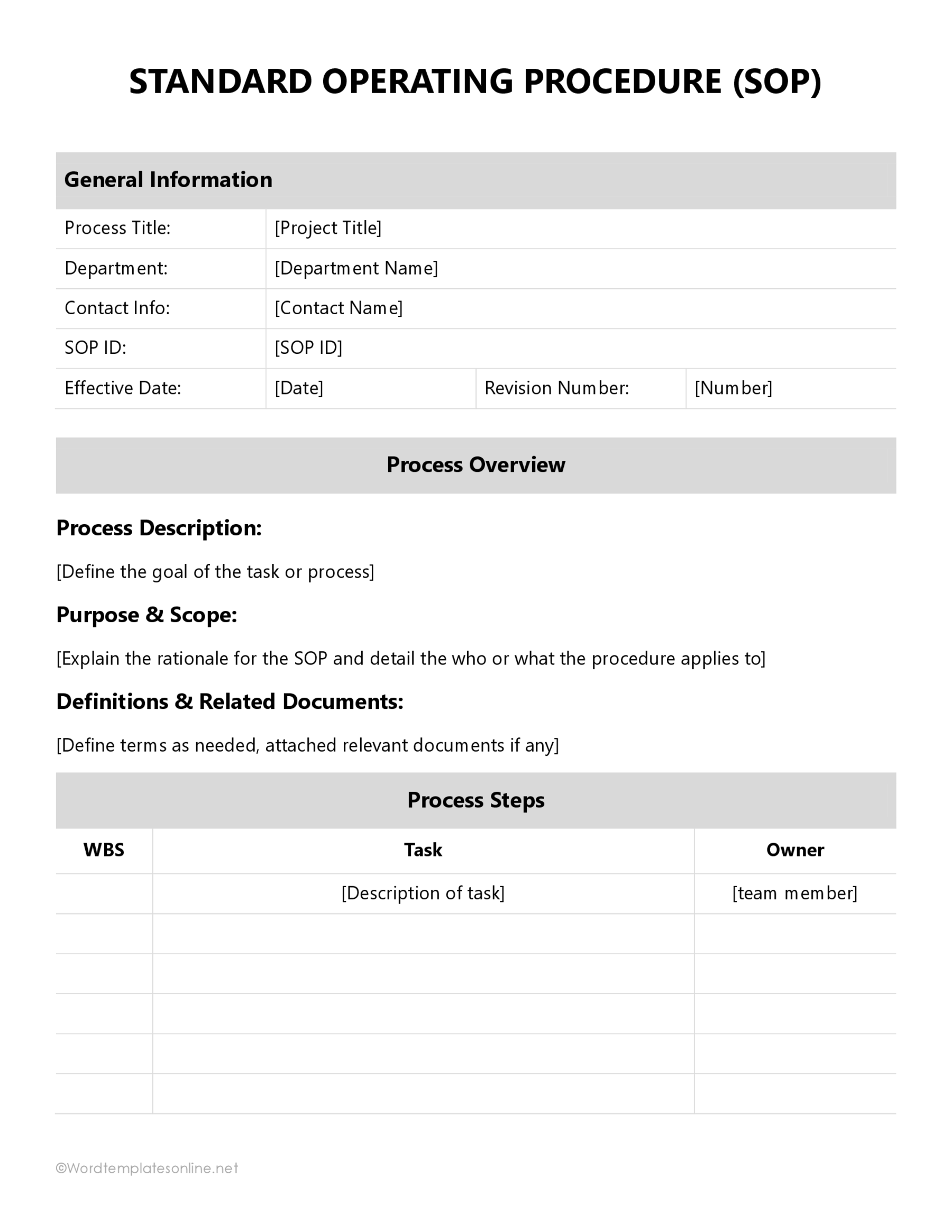 Free Standard Operating Procedure (SOP) Template for Word